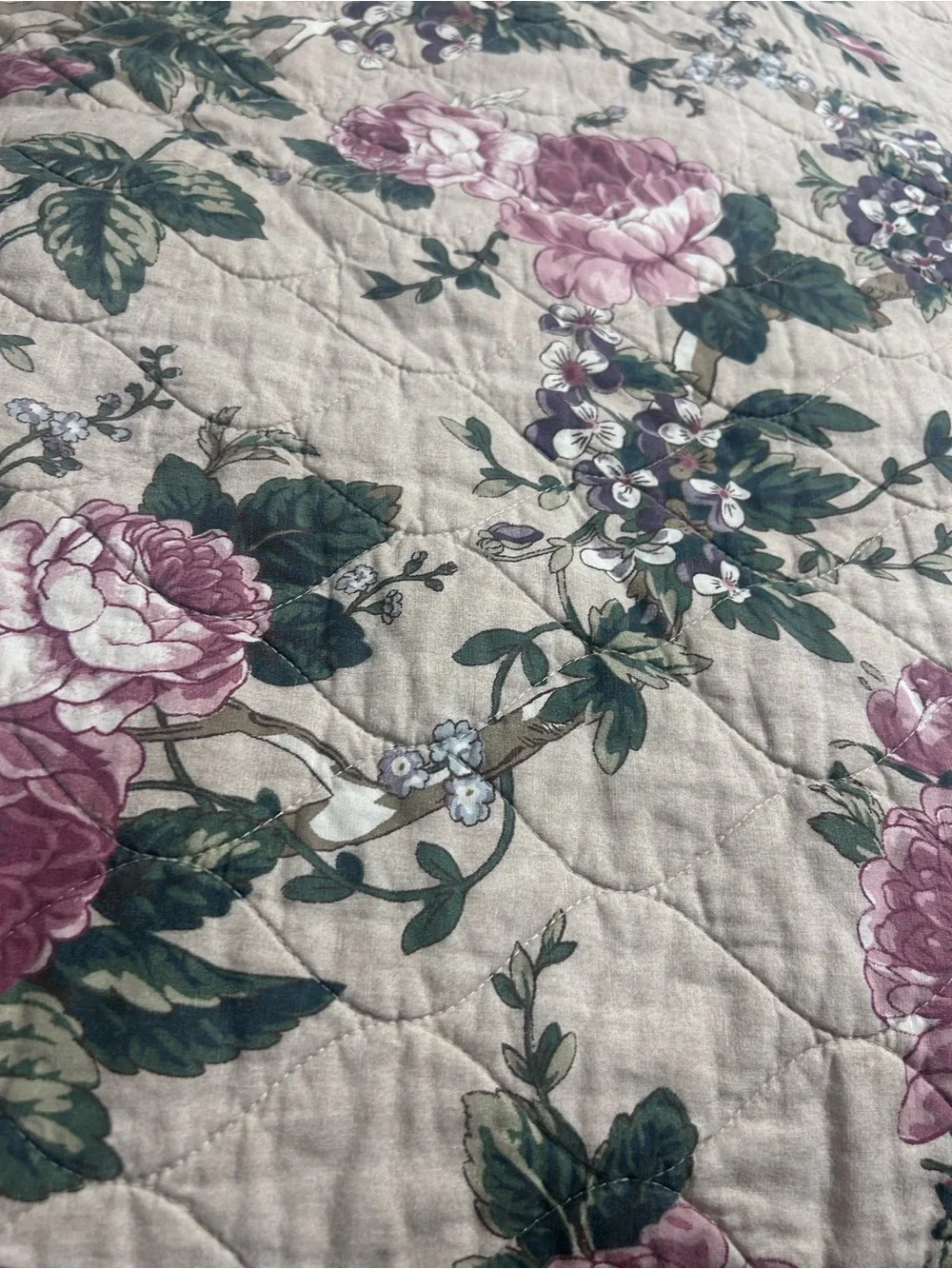 Pottery Barn Adelise Floral Cotton/Linen Reversible Quilt Full/Queen READ